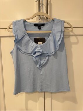 Marc New York Light Blue Ruffled Tie-Front Sleeveless Top